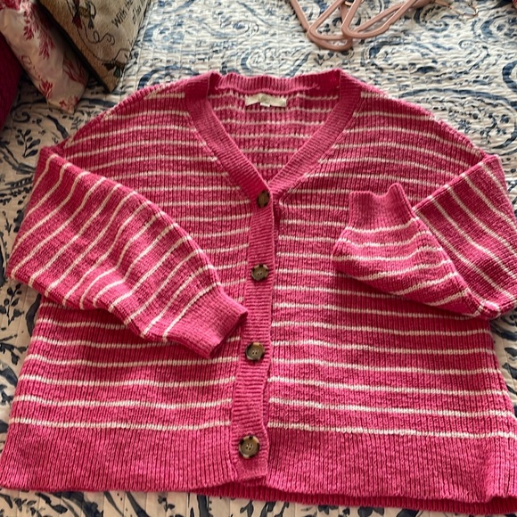 LOFT Sweaters - Loft Striped Pink Cardigan
